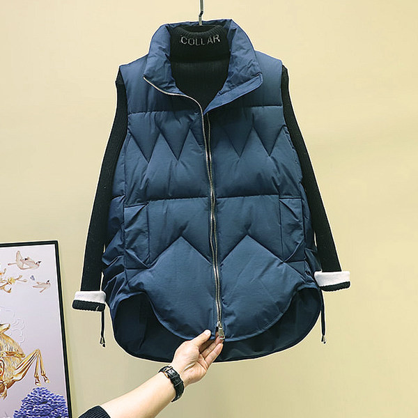 Modern női rövid mellény cipzárral és nyakkendővel