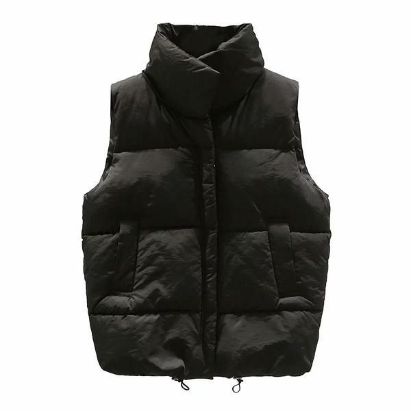 Γυναικείο μονόχρωμο γιλέκο με φερμουάρ και τσέπες - ψηλός γιακάς