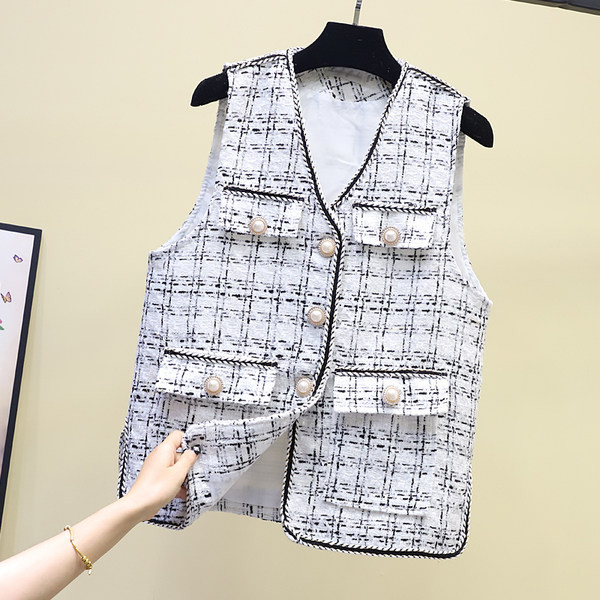 Női kockás mellény kerek gombokkal fehér és fekete színben