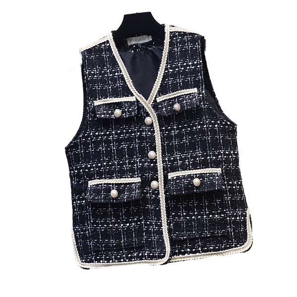 Női kockás mellény kerek gombokkal fehér és fekete színben