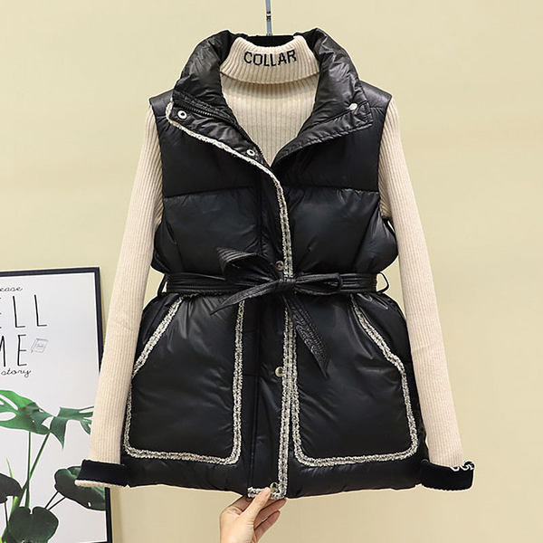 Női alkalmi mellény övvel és cipzárral és gombokkal