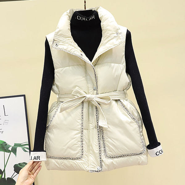 Női alkalmi mellény övvel és cipzárral és gombokkal