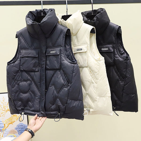 Γυναικείο φαρδύ γιλέκο με επιγραφή και κορδόνια