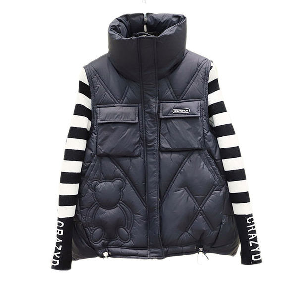 Γυναικείο φαρδύ γιλέκο με επιγραφή και κορδόνια