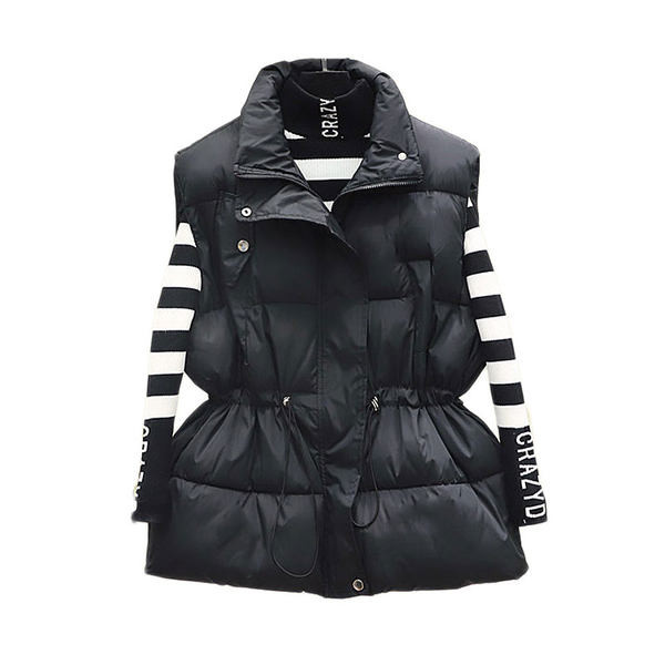 Ženski prsluk u crno-bijeloj boji sa elastičnim strukom