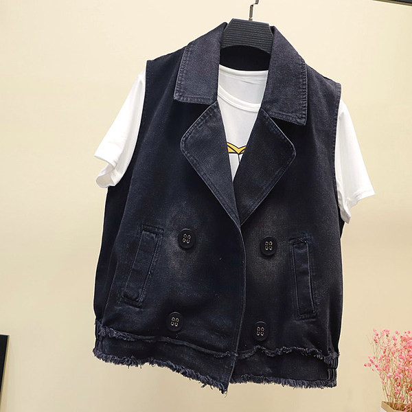 Γυναικείο φαρδύ τζιν γιλέκο με κουμπιά και τσέπες