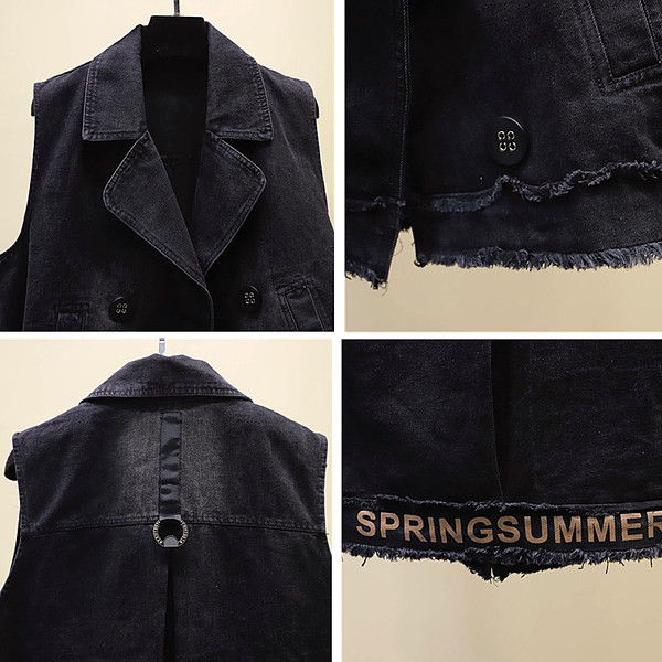 Γυναικείο φαρδύ τζιν γιλέκο με κουμπιά και τσέπες