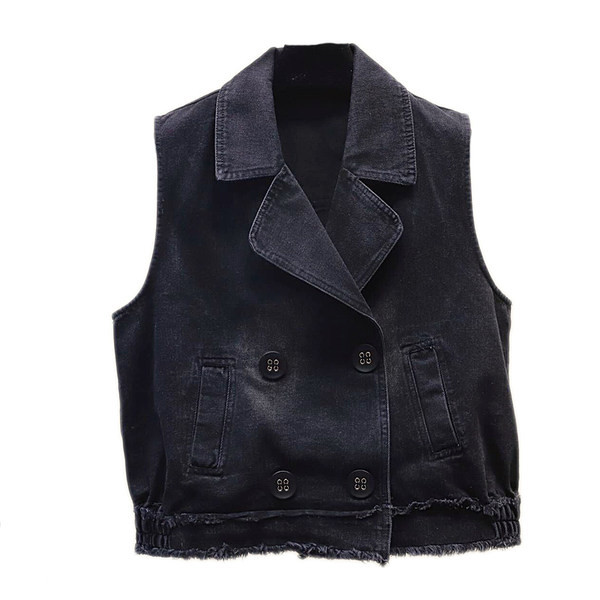 Γυναικείο φαρδύ τζιν γιλέκο με κουμπιά και τσέπες
