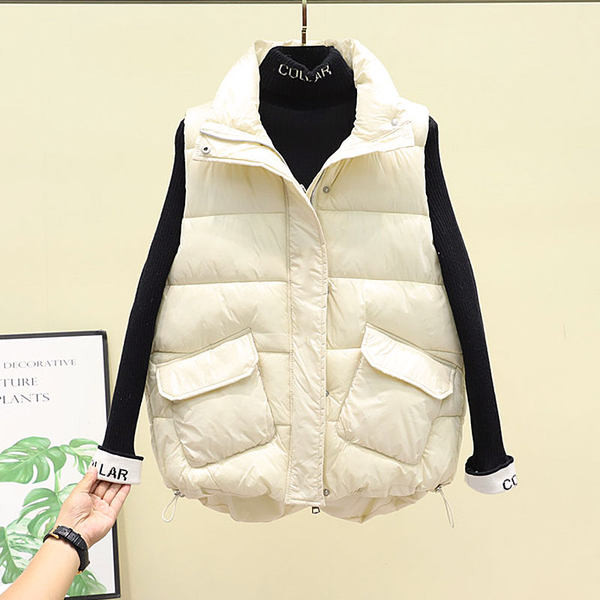 Κομψό γυναικείο κοντό γιλέκο με τσέπες απλό μοντέλο