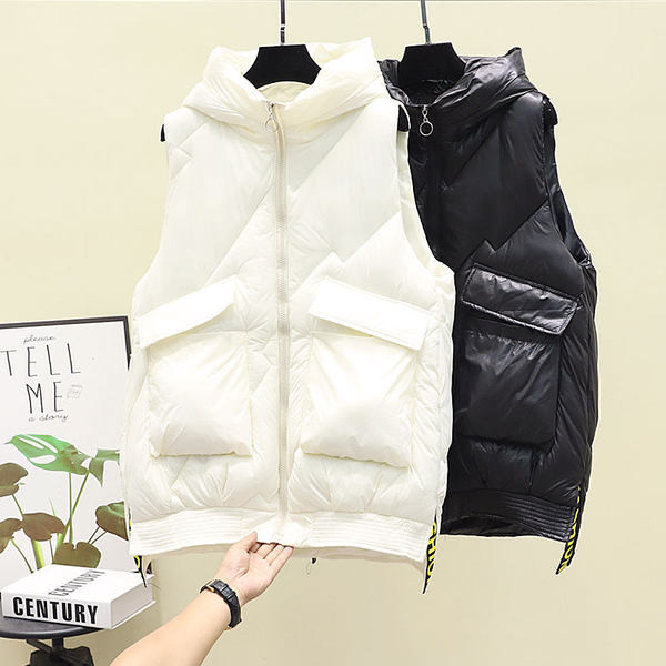 Μοντέρνο γυναικείο γιλέκο με βαθιές τσέπες και φερμουάρ