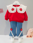 Tavaszi szett lányoknak blúzban és farmerben, 3D rátéttel