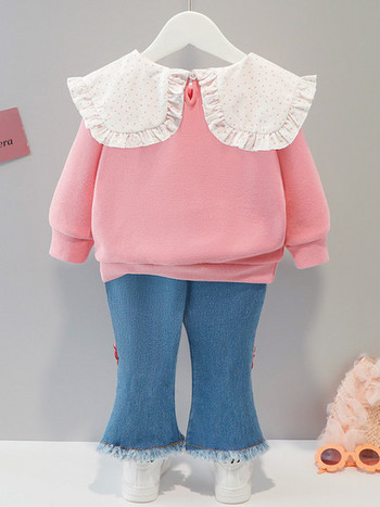 Пролетен комплект за момичета с блуза и дънки с 3D апликация