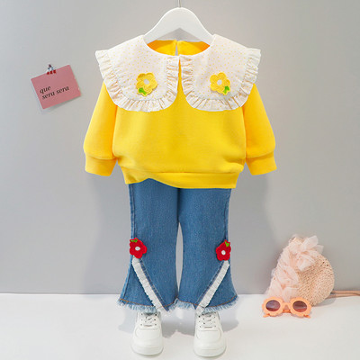 Tavaszi szett lányoknak blúzban és farmerben, 3D rátéttel