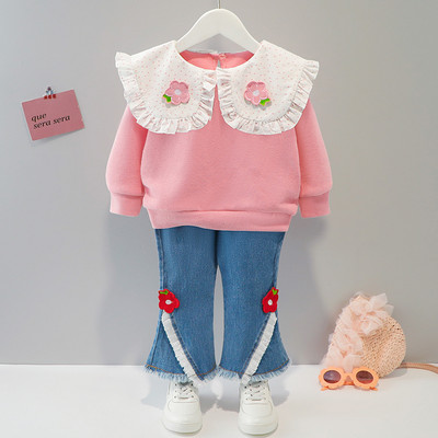 Tavaszi szett lányoknak blúzban és farmerben, 3D rátéttel