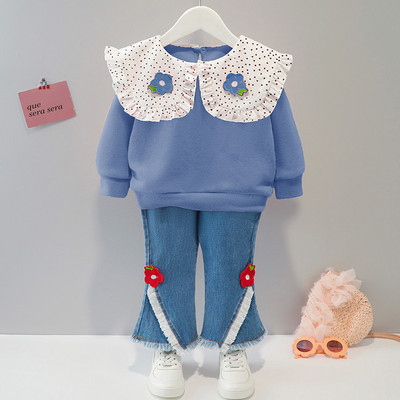 Tavaszi szett lányoknak blúzban és farmerben, 3D rátéttel