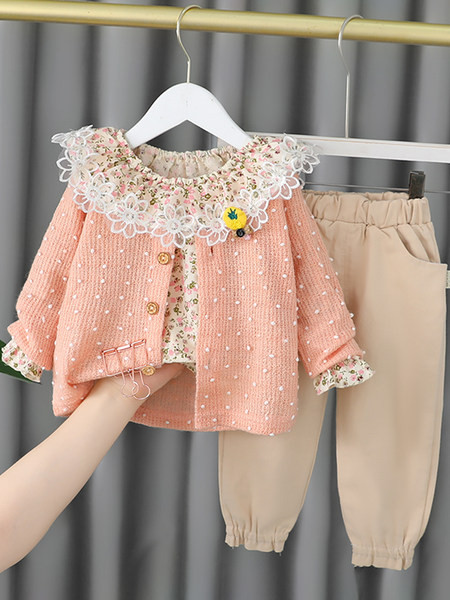 Stiilne lillemustri ja pitsiga lastekomplekt tüdrukutele