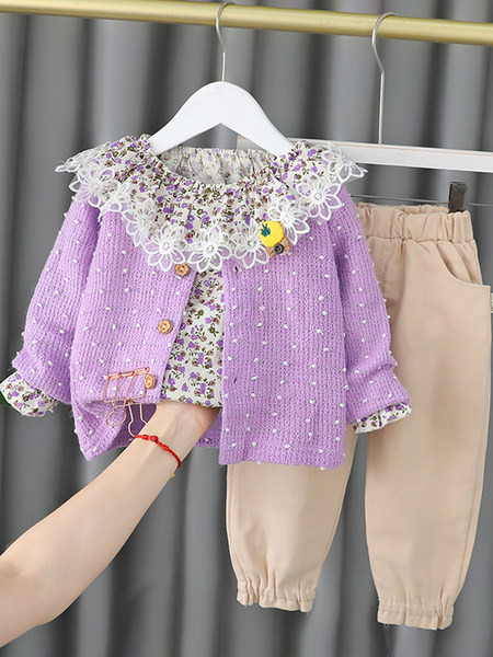 Stiilne lillemustri ja pitsiga lastekomplekt tüdrukutele