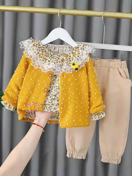 Stiilne lillemustri ja pitsiga lastekomplekt tüdrukutele