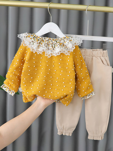 Stiilne lillemustri ja pitsiga lastekomplekt tüdrukutele