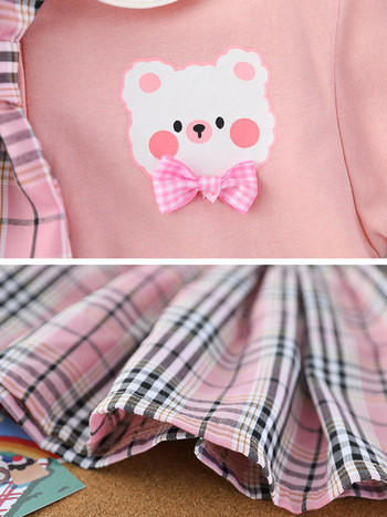 Детски актуален кариран комплект от пола и блуза за момичета