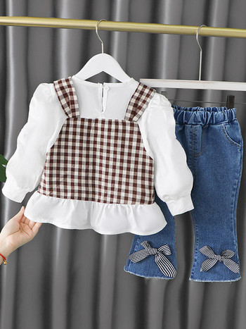 Нов модел детски комплект от риза и дънки за момичета