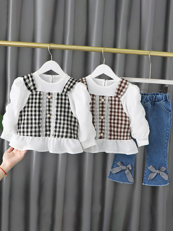Нов модел детски комплект от риза и дънки за момичета