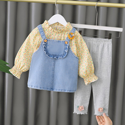 Virágmintás három részből álló gyerekkészlet lányoknak