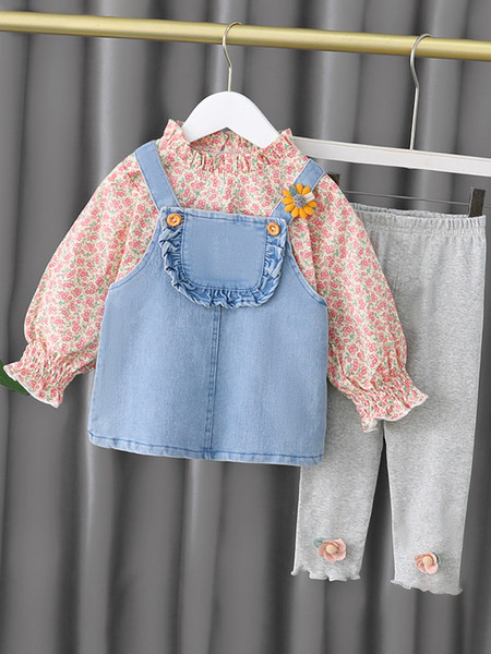 Virágmintás három részből álló gyerekkészlet lányoknak