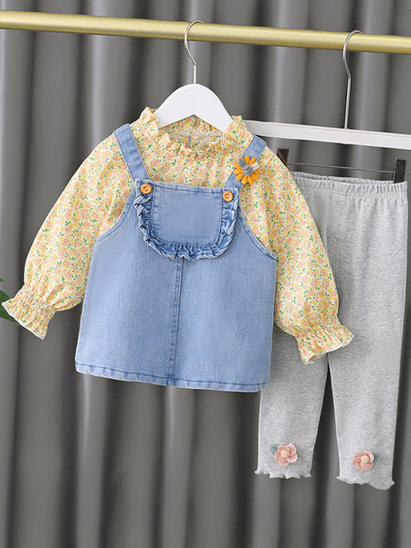 Virágmintás három részből álló gyerekkészlet lányoknak