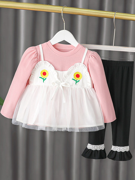 Детски модерен комплект за момичета с тюл и бродерия