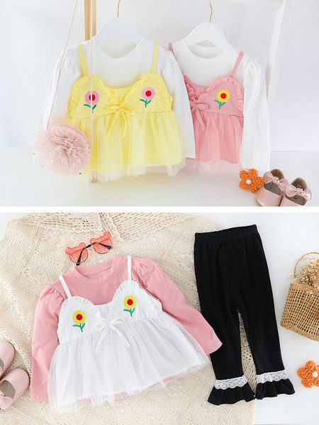 Детски модерен комплект за момичета с тюл и бродерия