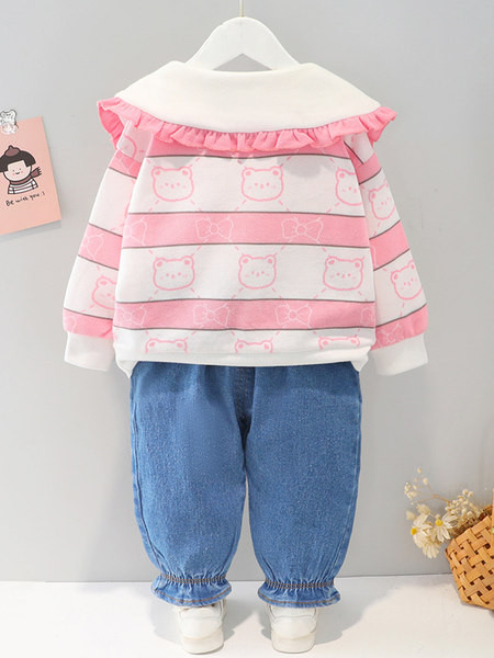 Παιδικό σετ για κορίτσια με μπλούζα και τζιν με απλικέ και κορδέλες