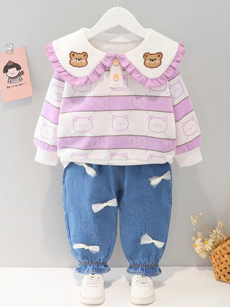 Παιδικό σετ για κορίτσια με μπλούζα και τζιν με απλικέ και κορδέλες