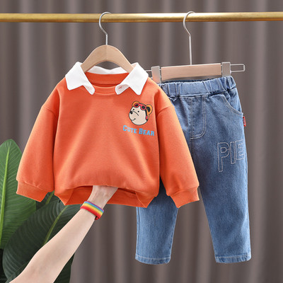 Gyerekkészlet fiúknak, rátéttel ellátott, kétrészes blúz farmernadrággal