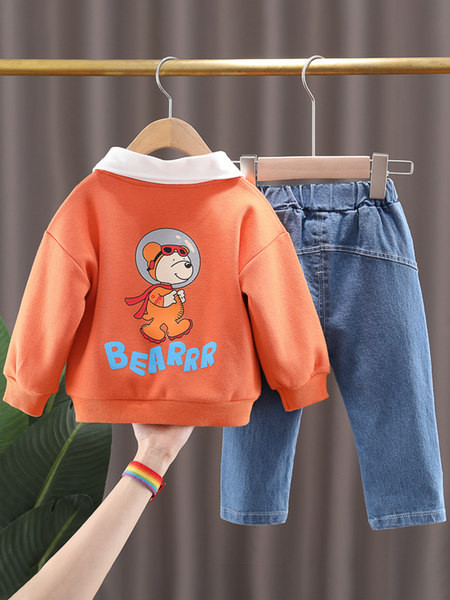 Gyerekkészlet fiúknak, rátéttel ellátott, kétrészes blúz farmernadrággal