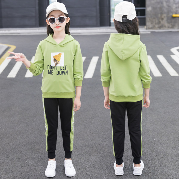 Dječji komplet za djevojčice iz dva dijela sa bluzom sa kapuljačom i tajicama sa natpisom