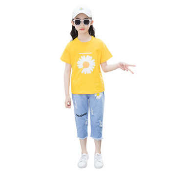 Детски комплект от блуза с апликация и дънки