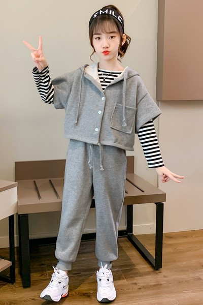 Kolmeosaline kevad-sügis lastekomplekt - halli värvi