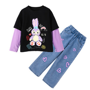 Детски комплект от две части блуза и дънки за момичета 