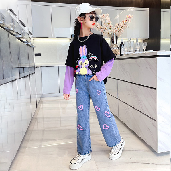 Детски комплект от две части блуза и дънки за момичета 