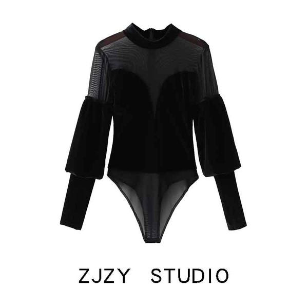 Ženski dnevni bodi s patentnim zatvaračem i leđima u crnoj boji