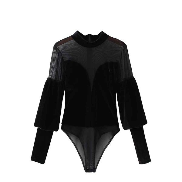Ženski dnevni bodi s patentnim zatvaračem i leđima u crnoj boji