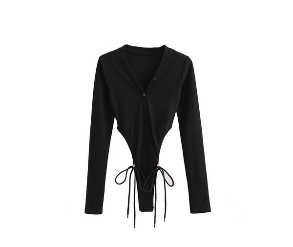 Női body V-nyakkal és nyakkendővel