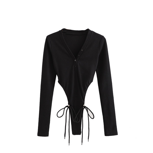 Női body V-nyakkal és nyakkendővel