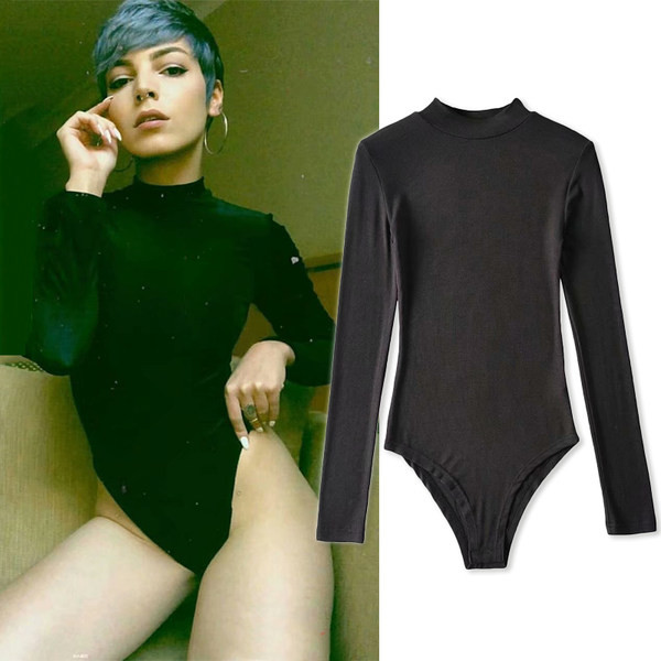 Női pamut body sima modell félmagas gallérral