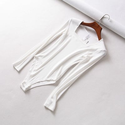 Naiste puuvillane pikkade varrukate ja kandilise kaelusega bodi