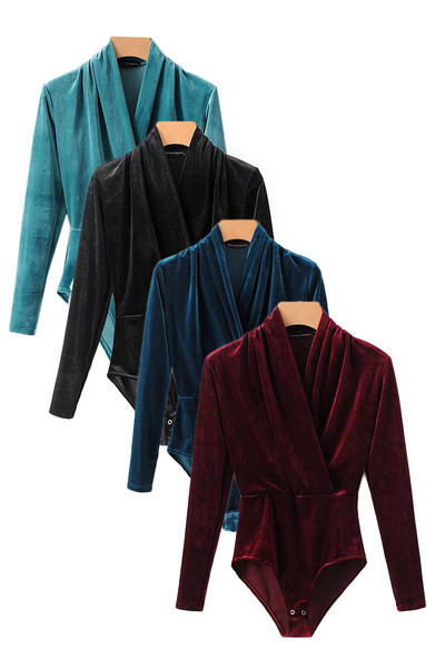 Modern női bársony test spitz nyakkivágással