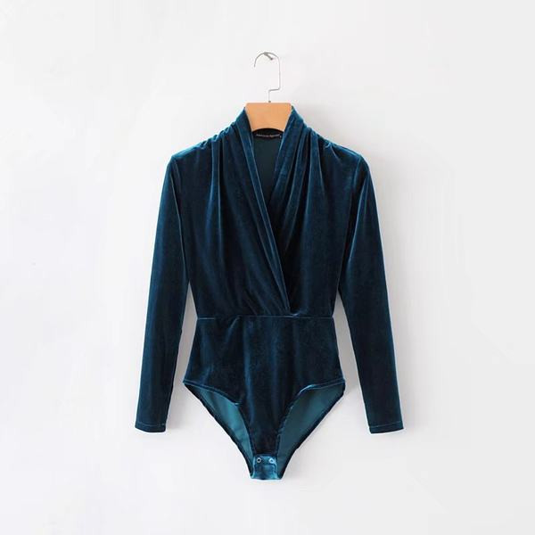 Modern női bársony test spitz nyakkivágással