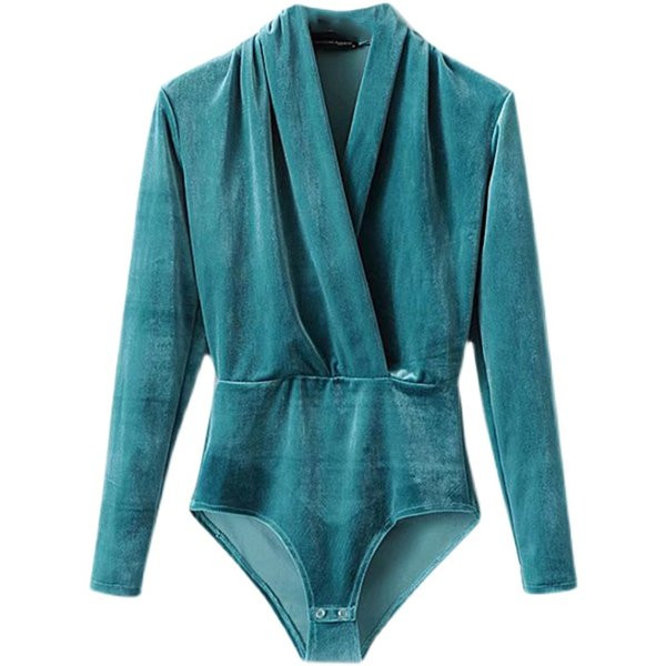 Modern női bársony test spitz nyakkivágással