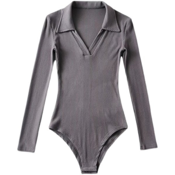 Γυναικείο βαμβακερό κορμάκι με λαιμόκοψη και γιακά spitz